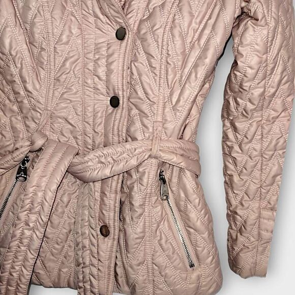 Via Spiga Womens Puffer Sz XS Pink Jacket Hood Belted classiccore Whimsicore Y2K - Picture 7 of 10